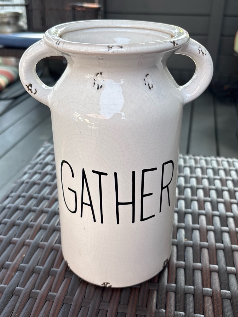 Source Unknown White 'GATHER' Ceramic Vase with Handles